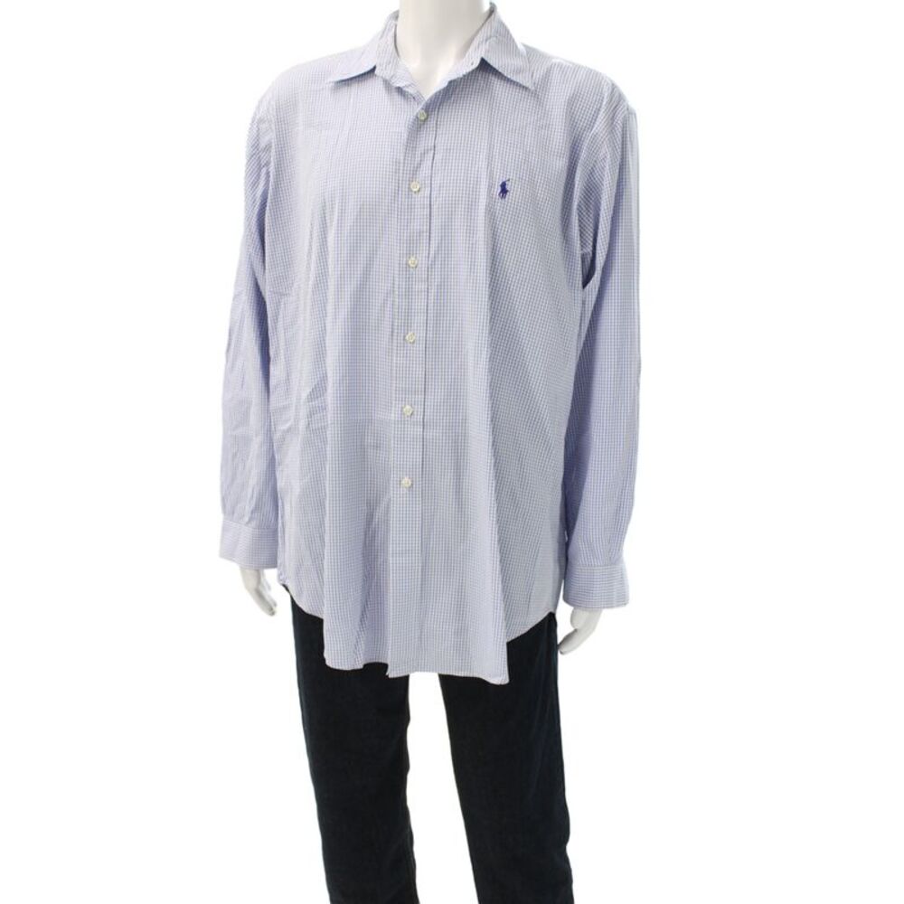 Ralph Lauren Blue Label Mens Blue Check Button Up Shirt Cotton Size L